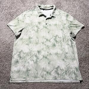 VRST Polo Shirt Mens 2XL Green White Abstract Print Short Sleeve Golf Mesh